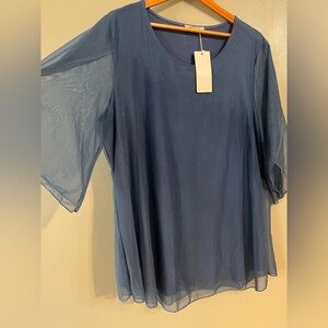 Sese Code Elegant Blue Sheer Overlay Women's Top Size 3X NWT